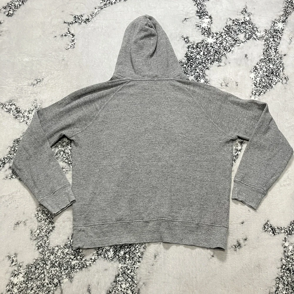 Polo Ralph Lauren Waffle Knit Hoodie Gray Pullover Pocket Mens Size M